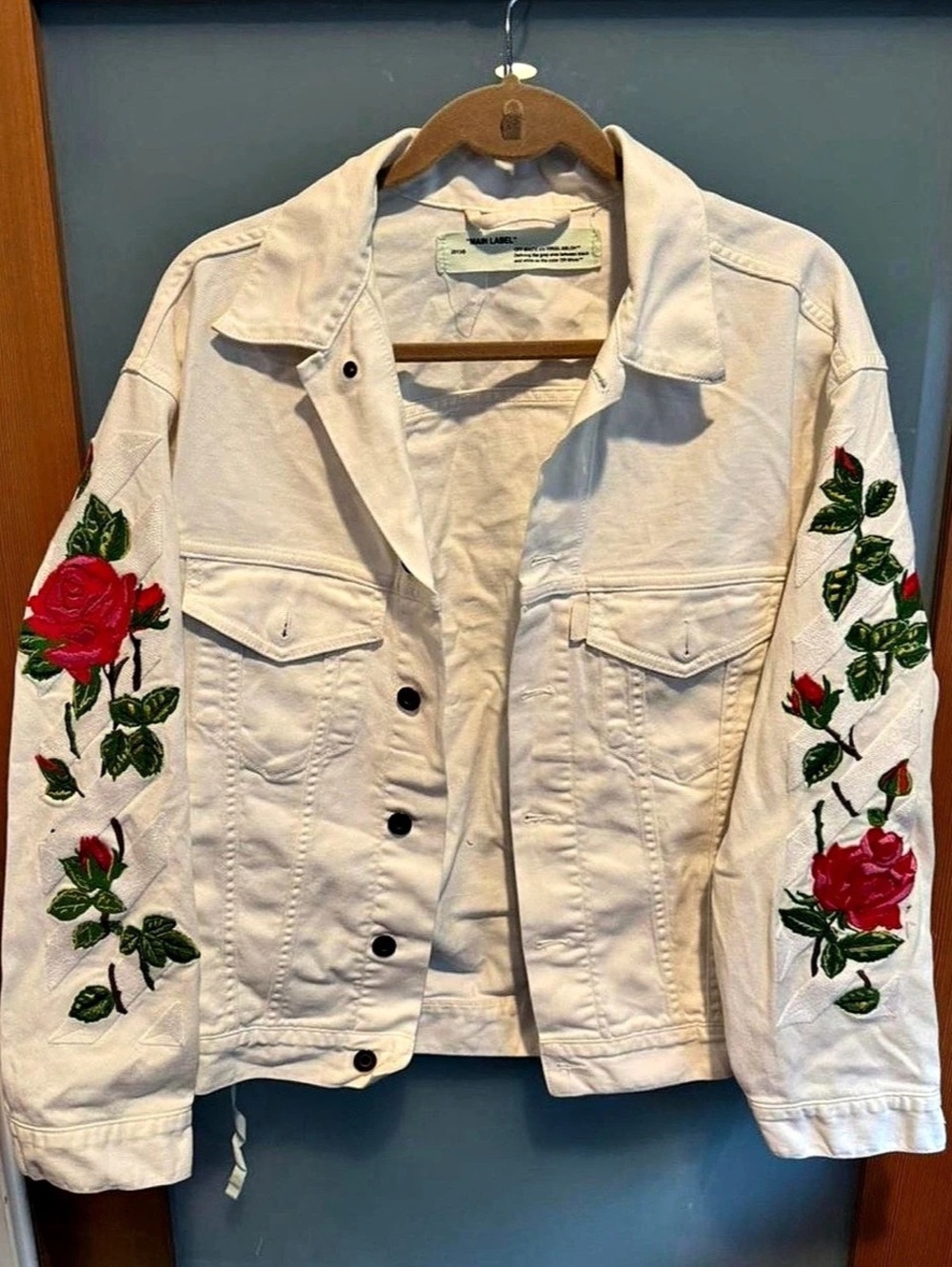 Off-White Virgil Abloh Rose Embroidered Jean Jacket Size XS
